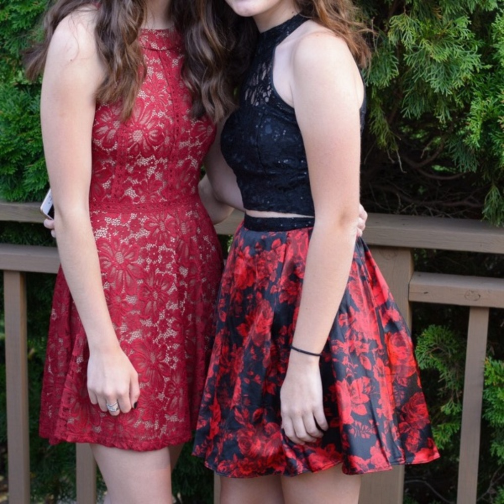 Red and black two piece homecoming/ prom dress